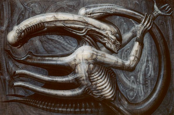 Necronom IV (1976), biomechanické dílo H. R. Gigera, které inspirovalo vetřelce