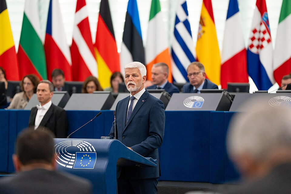 Český prezident Petr Pavel při projevu v Evropském parlamentu v říjnu 2023
